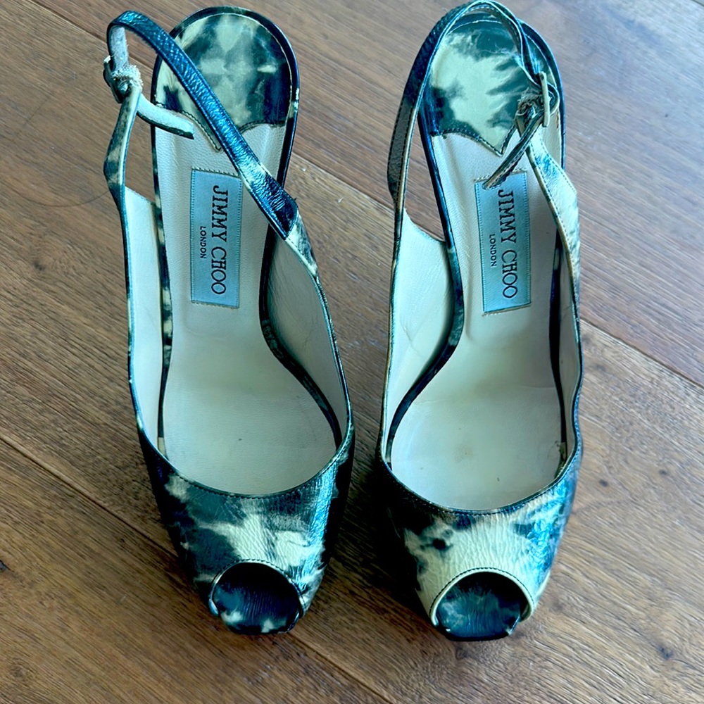Tie dye peep toe sling back platforms